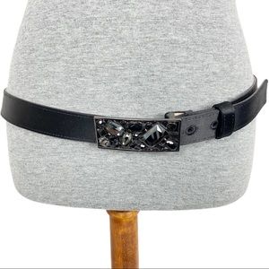 TALBOTS ll Black Satin Leather Belt Jeweled Buckle